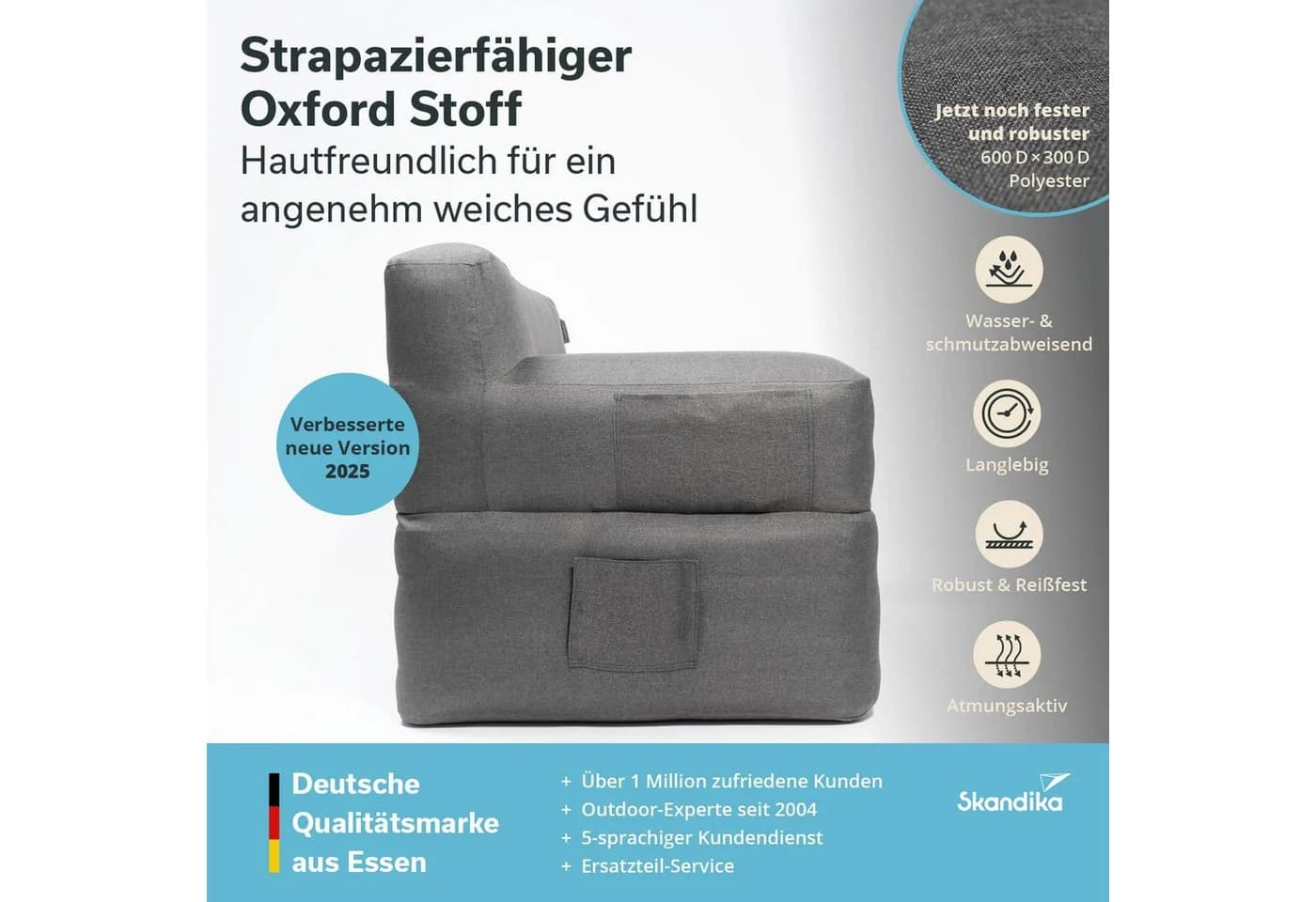 Skandika Luftsofa Easy Air Premium, Aufblasbares Sofa Outdoor, 1 Person, mit Elektropumpe, USB-C Ladekabel, 200 kg belastbar - Bild 3