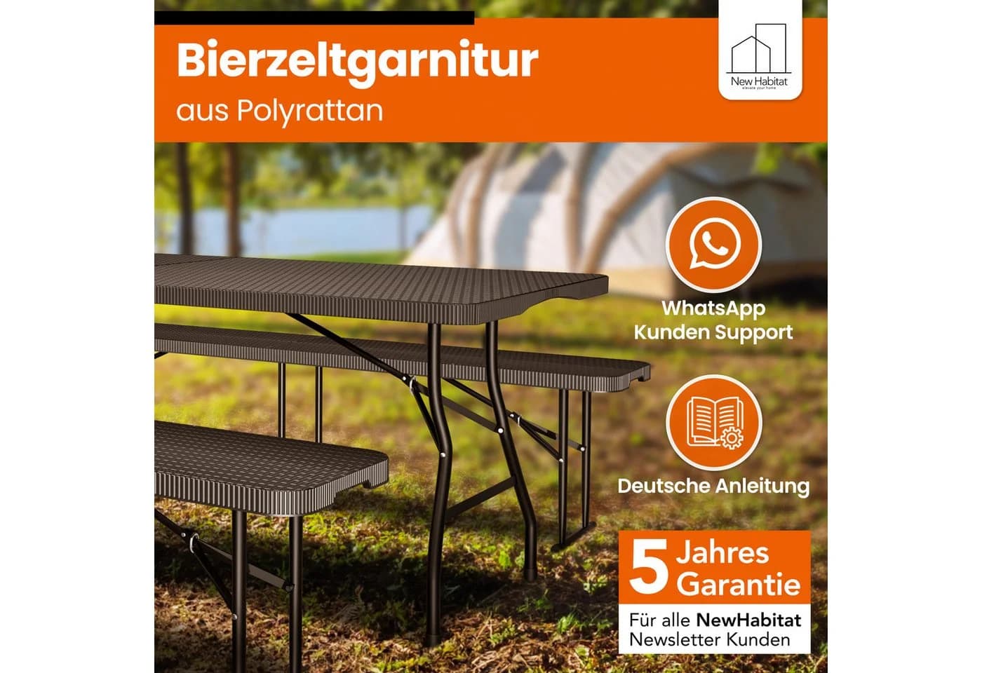 NewHabitat Bierzeltgarnitur Klappbar Polyrattan Bierbank Biertisch Set