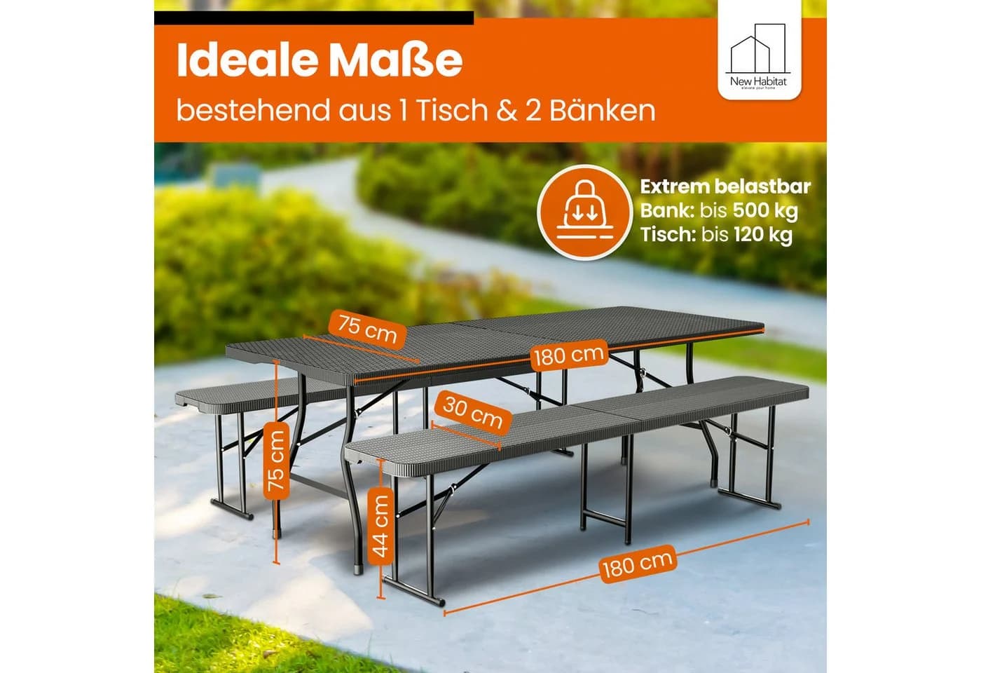 NewHabitat Bierzeltgarnitur Klappbar Polyrattan Bierbank Biertisch Set - Bild 3