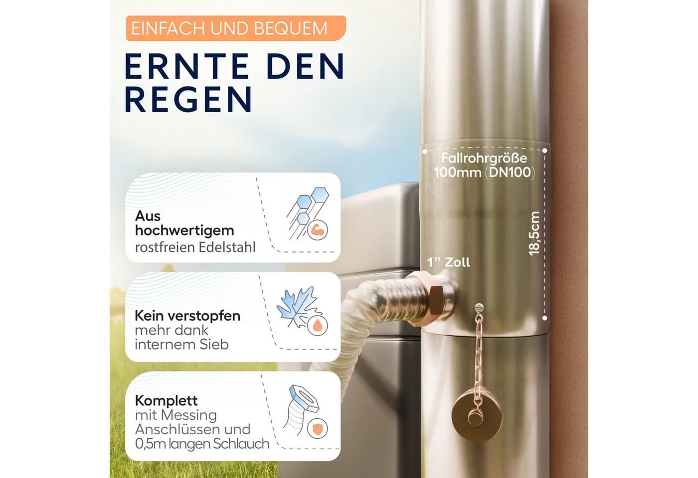 Drei Eichen Regentonnenfüllautomat Regenwassersammler Edelstahl DN 100