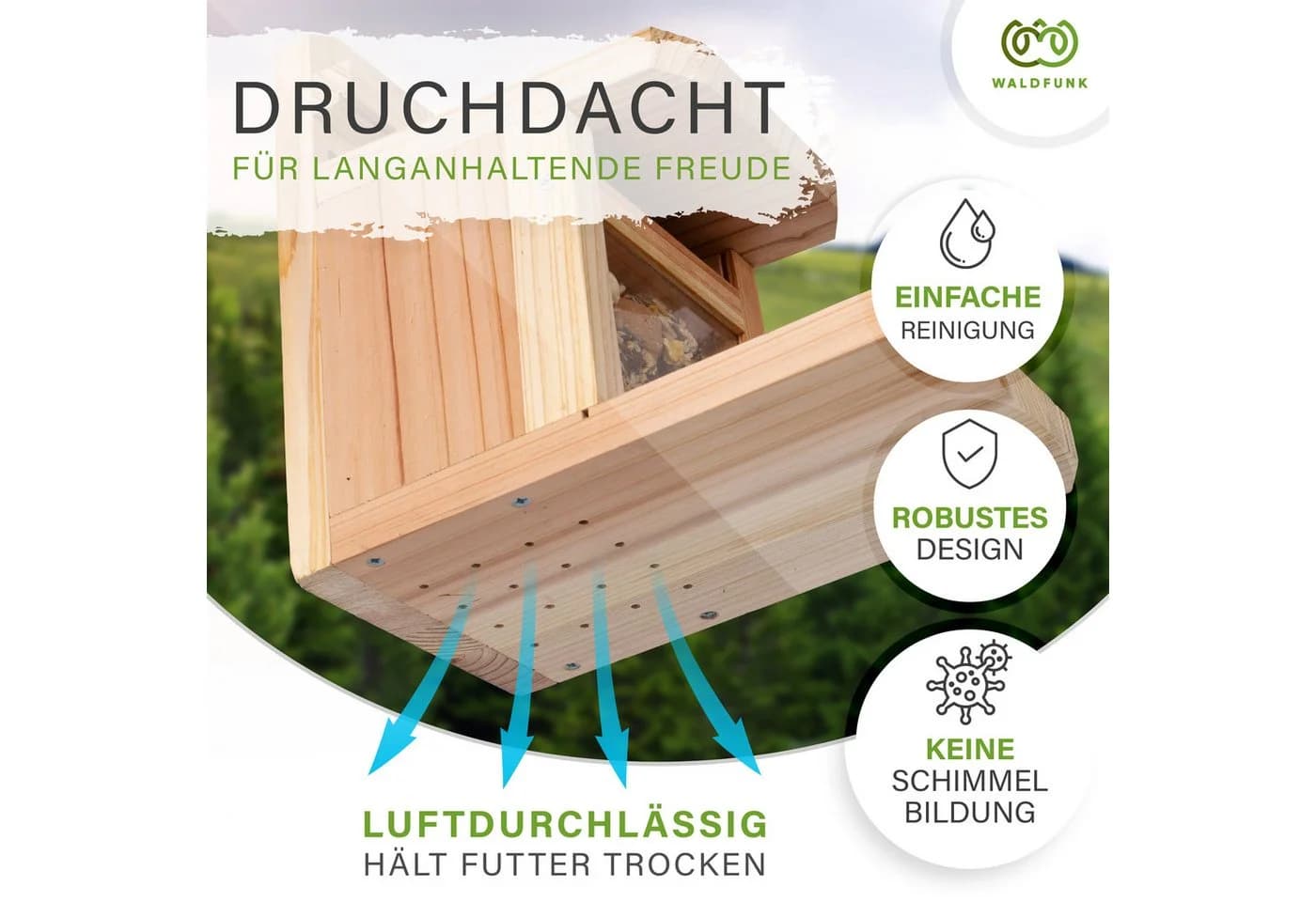 Waldfunk Futterstation Eichhörnchen Wetterfestes Futterhaus Massivholz - Bild 5