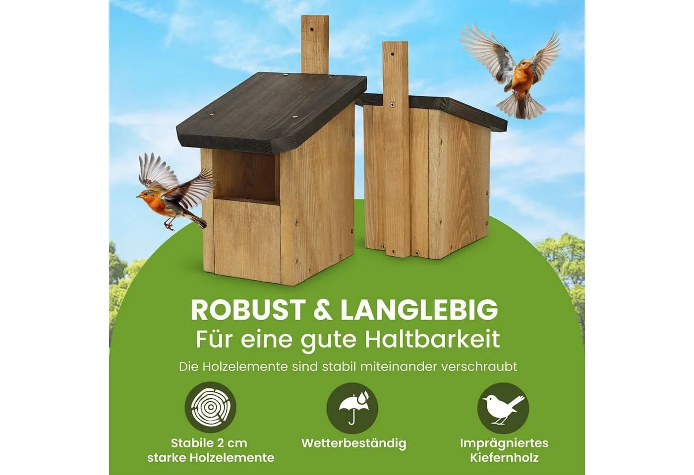 Waldfunk Nistkasten Halbhöhle für Rotkehlchen & Co. Wetterfest Massives Holz - Bild 3