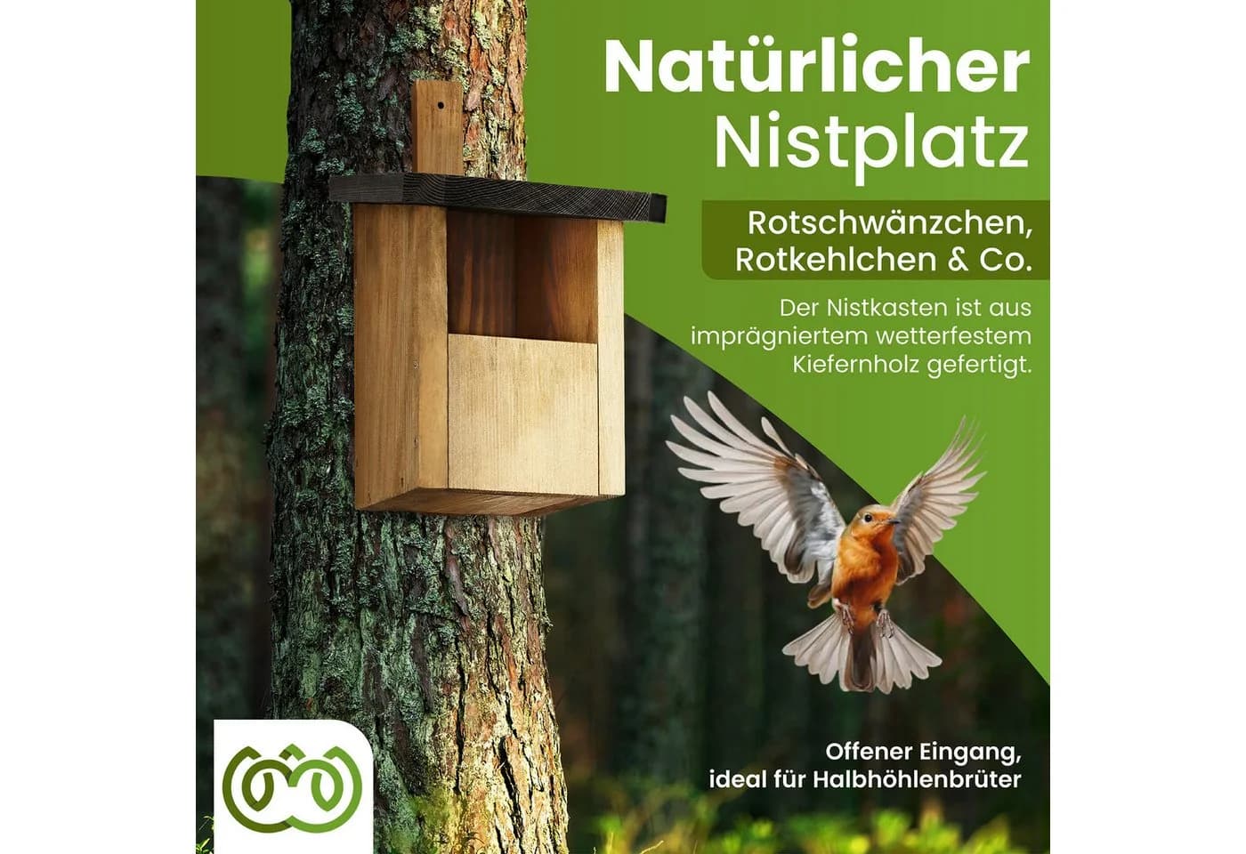 Waldfunk Nistkasten Halbhöhle für Rotkehlchen & Co. Wetterfest Massives Holz - Bild 4