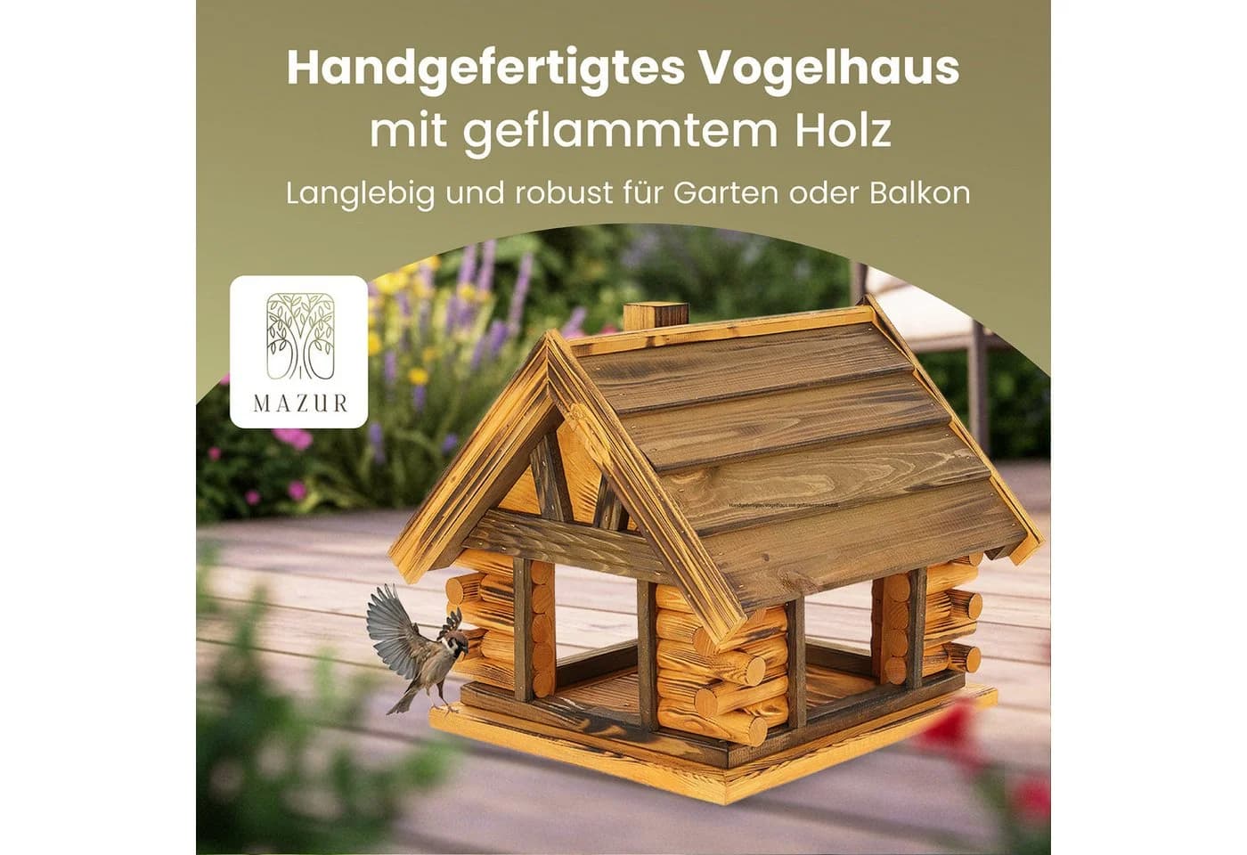 MAZUR Futterstation aus massivem Holz mit 4 Ein-/Ausgängen