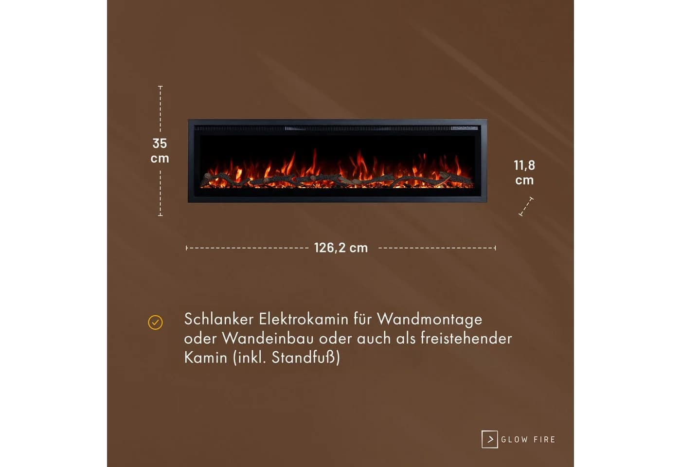 GLOW FIRE Elektrokamin GF Core Wandkamin mit 3D Feuer und Heizung - Bild 4