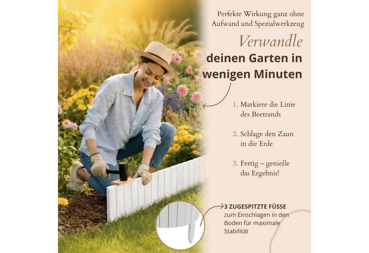 Floranica Flexible Beeteinfassung Weiß Kiefernholz - Bild 5