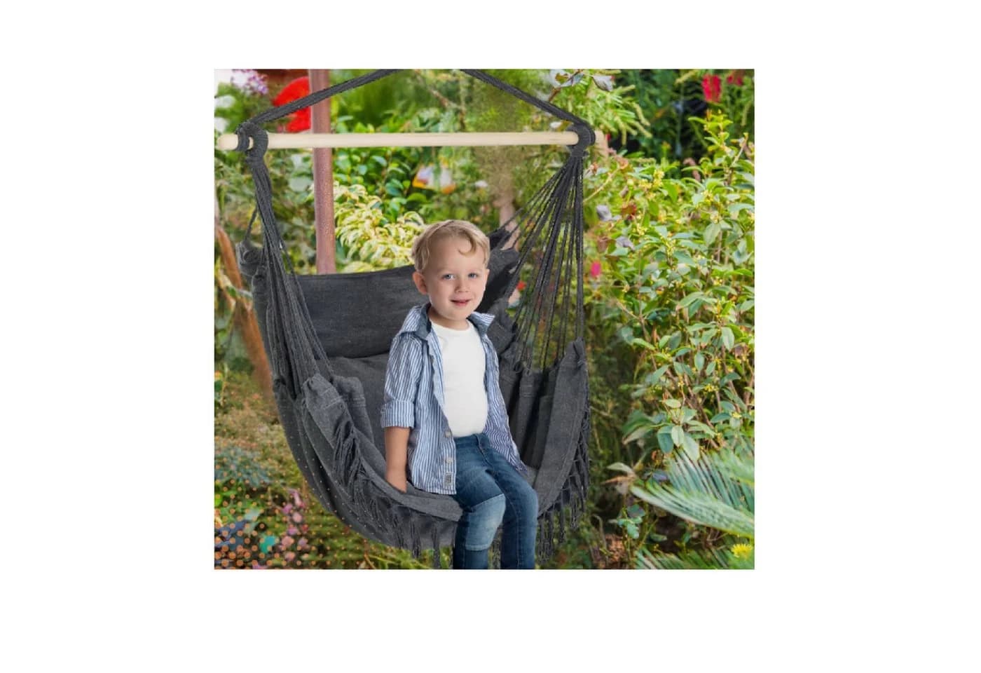 QLS Hängesessel Boho-Design mit Kissen und Seitentasche