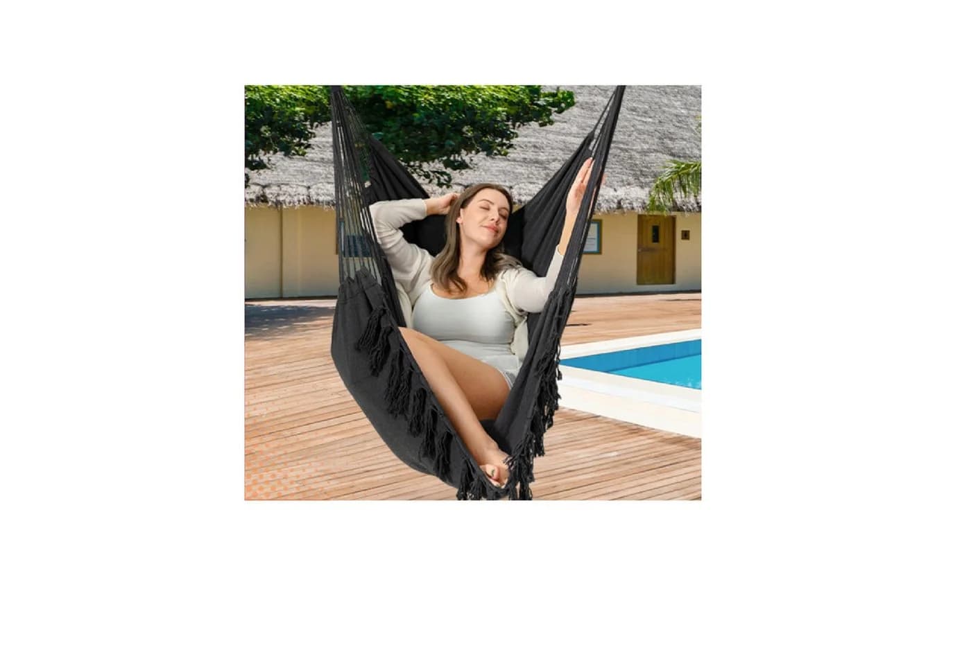 QLS Hängesessel Boho-Design mit Kissen und Seitentasche - Bild 3