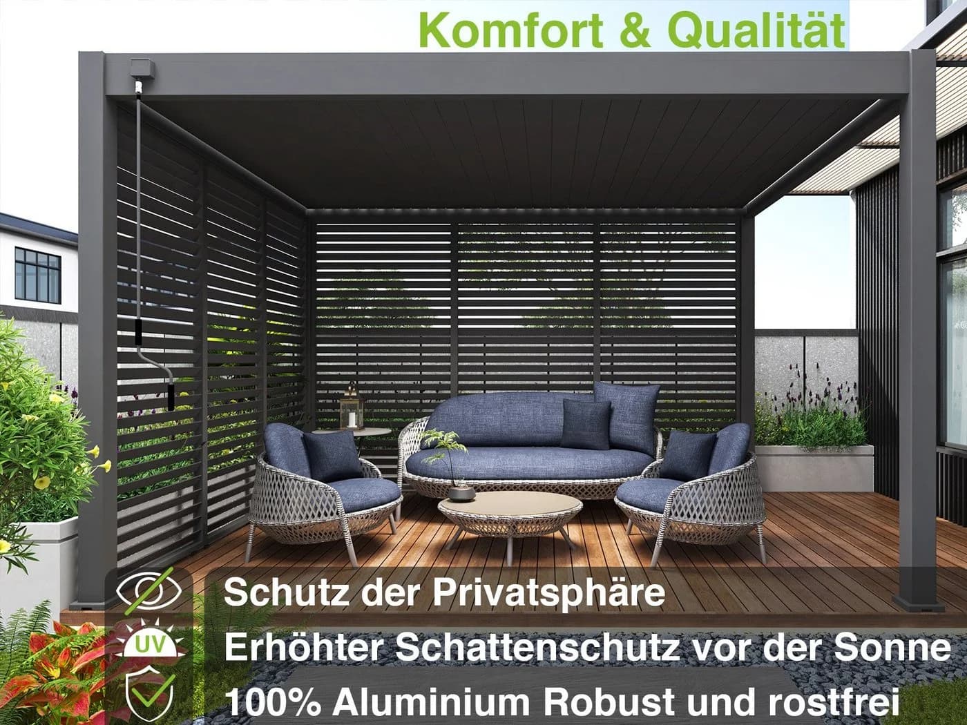 Weide Pavillonseitenteil Anthrazit Aluminium Lamellenwand - Bild 5