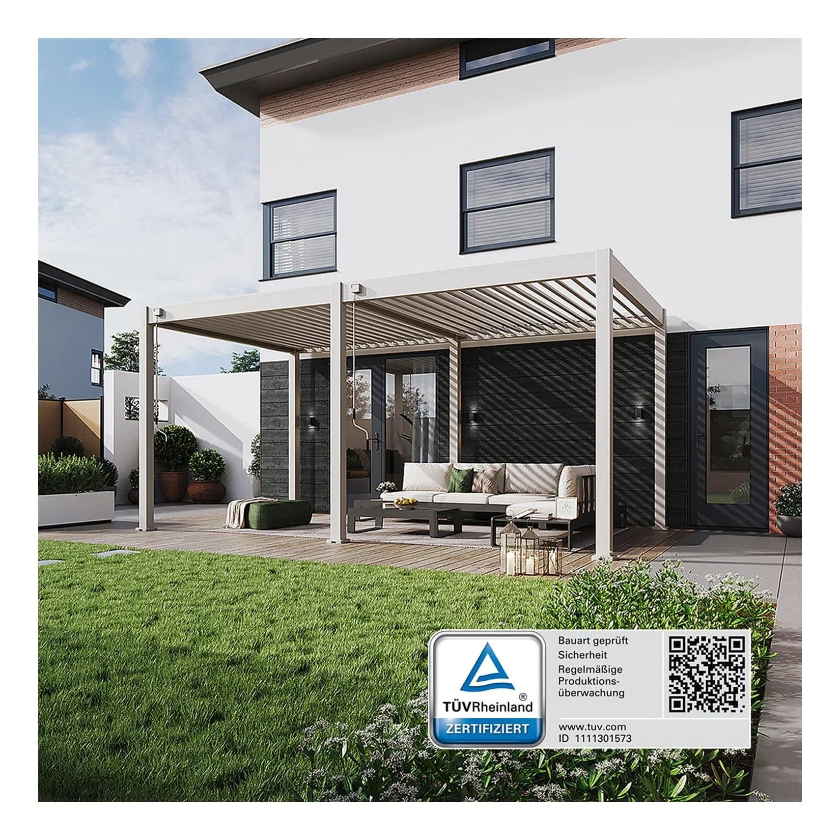 Weide Classic Pergola Aluminium freistehend Lamellendach Ivory Sand
