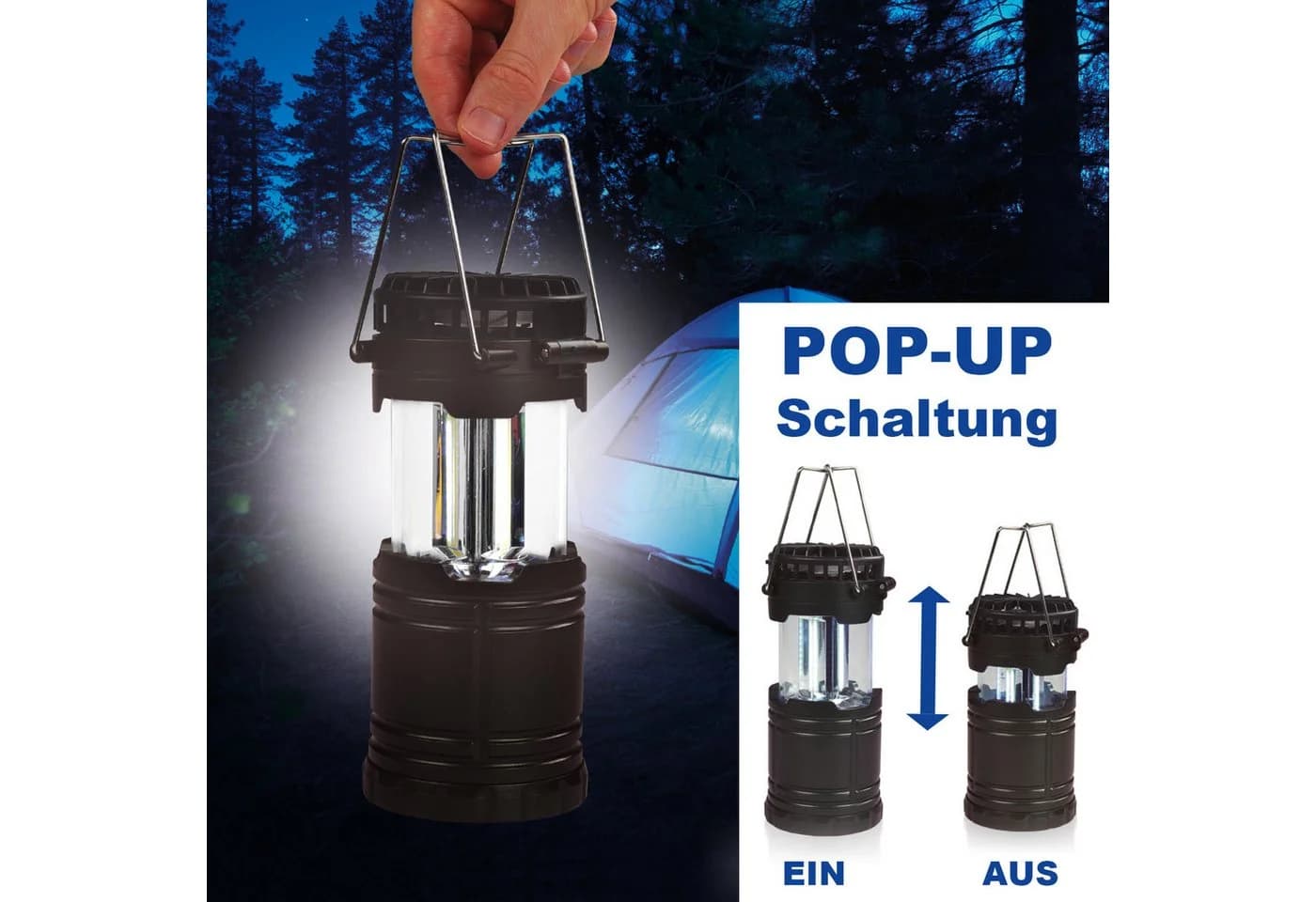 EAXUS CampLite Breeze 2in1 COB LED Laterne Pop-Up Design