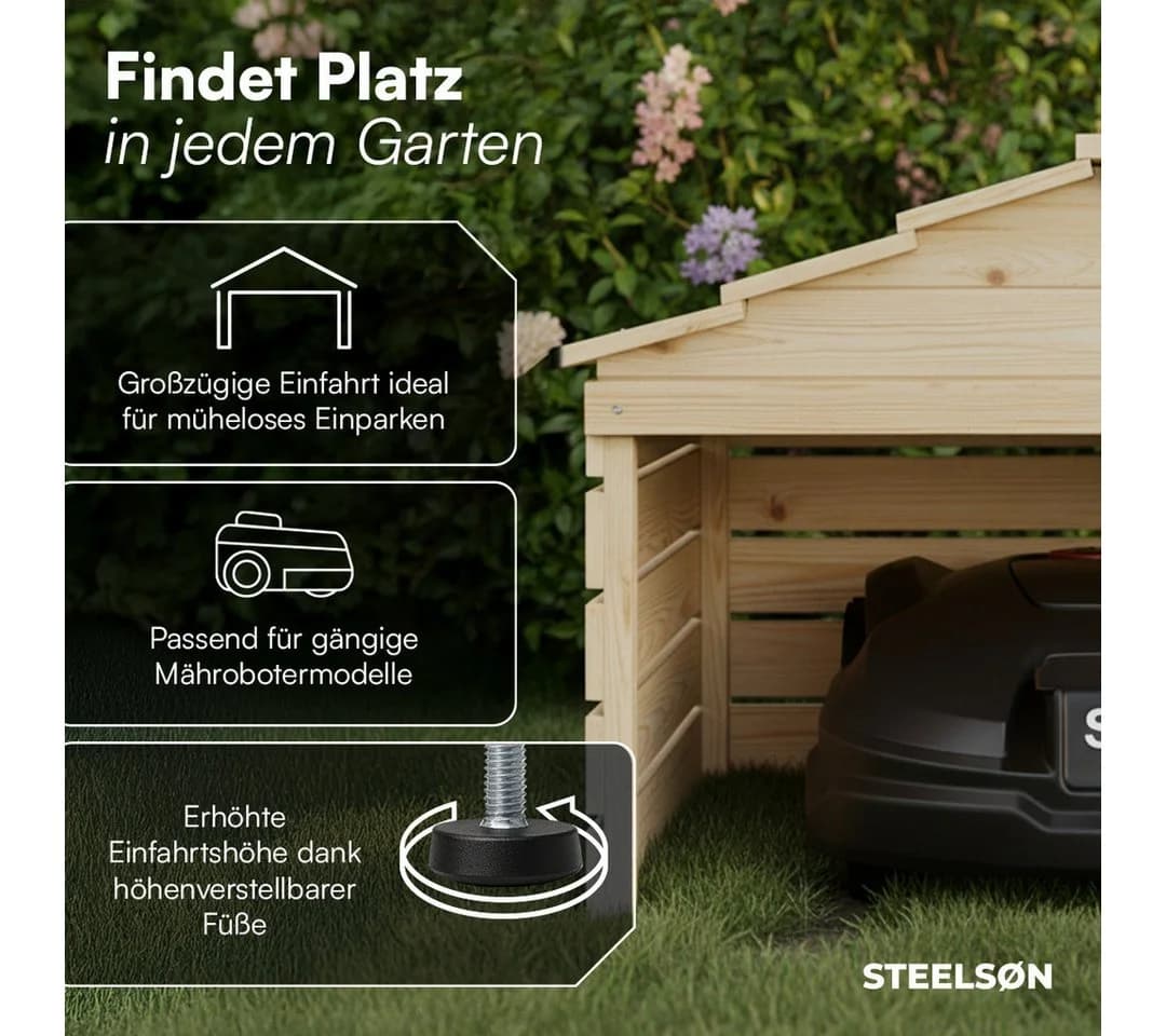 STEELSØN Mähroboter-Garage Nembus Kiefernholz Natur - Bild 3