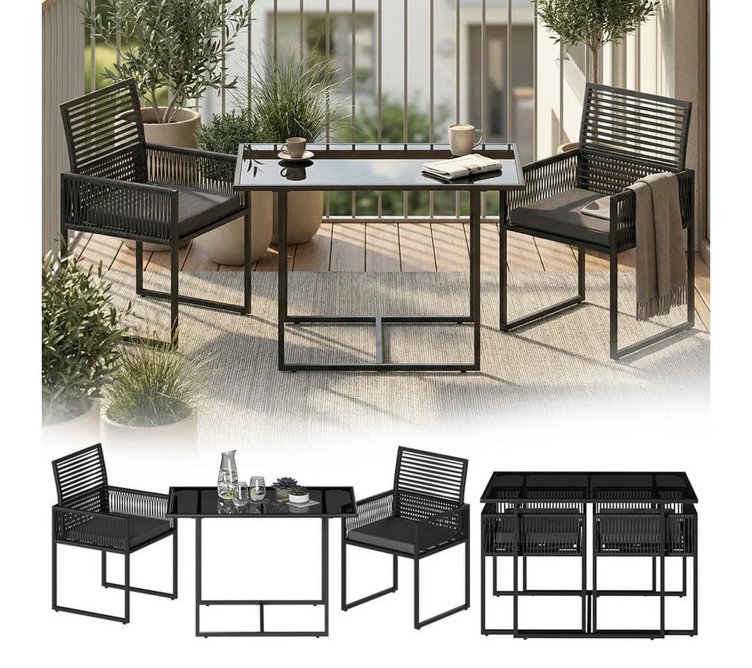 STEELSØN Gartenlounge-Set Kynaris 3-teilig Schwarz Anthrazit mit Glasplatte - Bild 2
