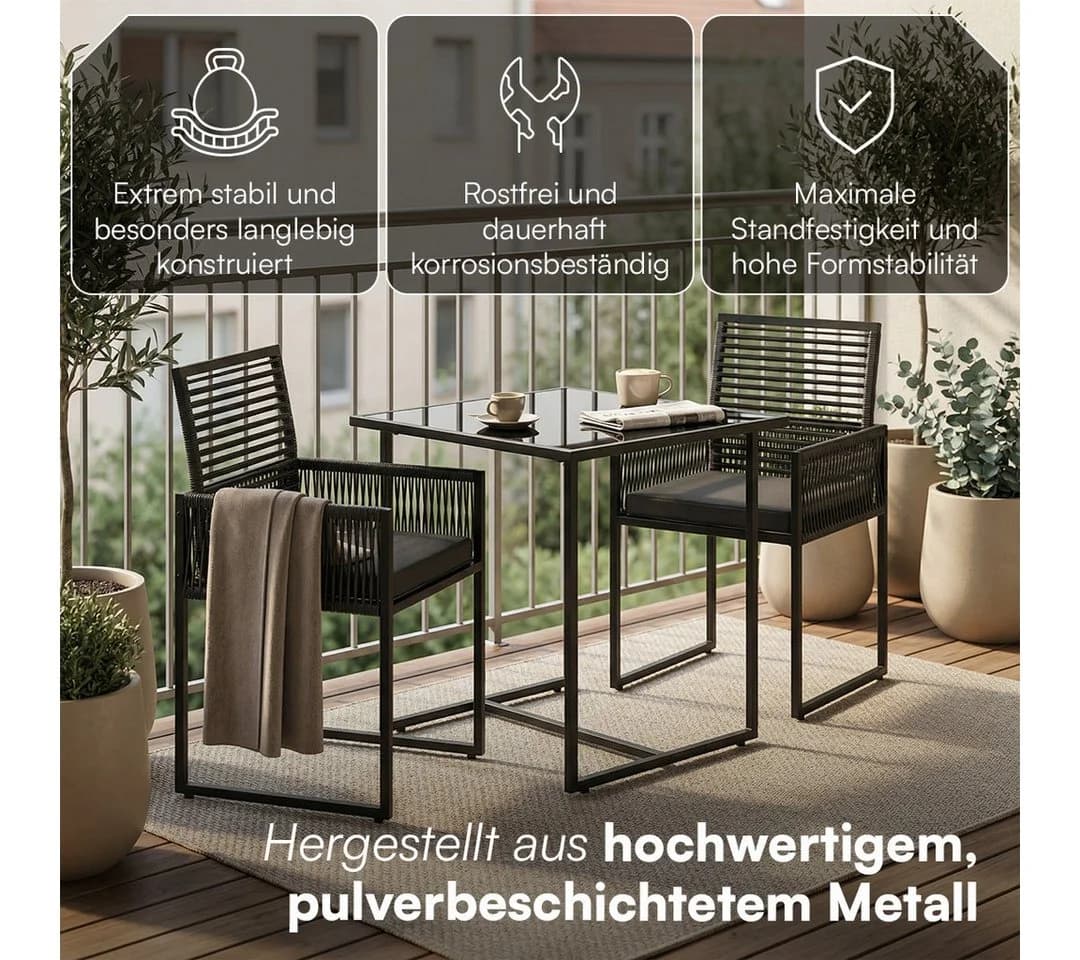 STEELSØN Gartenlounge-Set Kynaris 3-teilig Schwarz Anthrazit mit Glasplatte - Bild 3