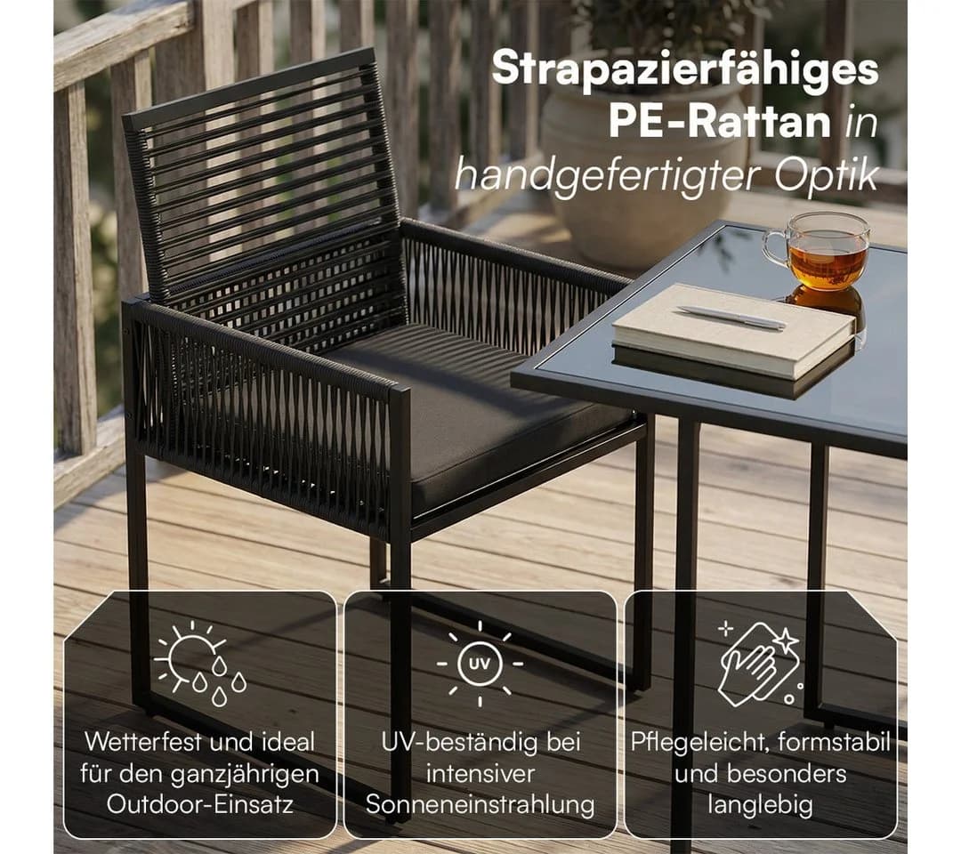 STEELSØN Gartenlounge-Set Kynaris 3-teilig Schwarz Anthrazit mit Glasplatte - Bild 4