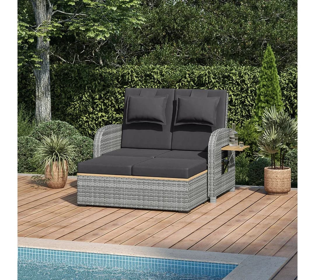 STEELSØN Caelum Gartenlounge-Set Polyrattan Sofa-Bett