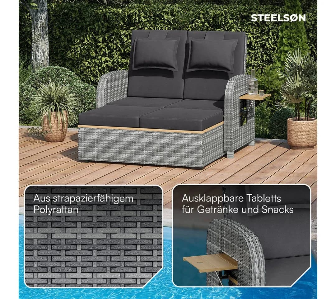 STEELSØN Caelum Gartenlounge-Set Polyrattan Sofa-Bett - Bild 3