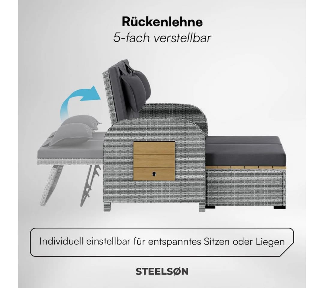 STEELSØN Caelum Gartenlounge-Set Polyrattan Sofa-Bett - Bild 5