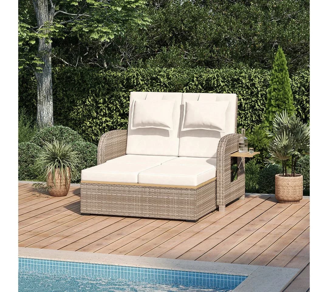 STEELSØN Gartenlounge-Set Caelum Polyrattan Rattan Sonnenliege Liegefunktion