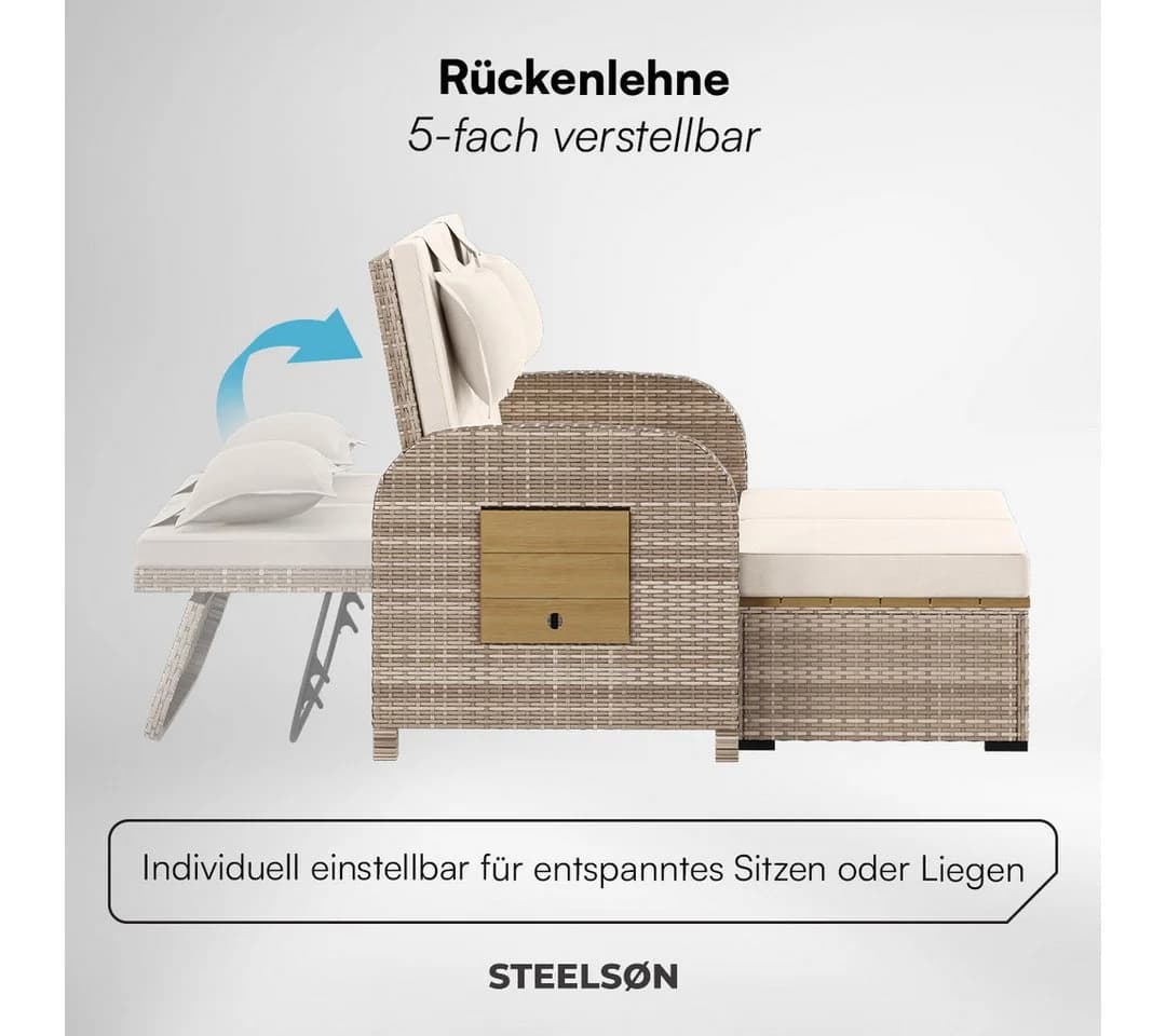 STEELSØN Gartenlounge-Set Caelum Polyrattan Rattan Sonnenliege Liegefunktion - Bild 5