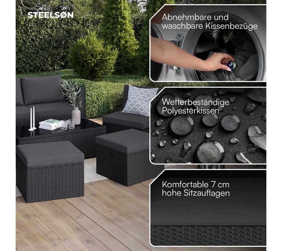 STEELSØN Gartenlounge-Set Noctura Schwarz Anthrazit Polyrattan - Bild 3