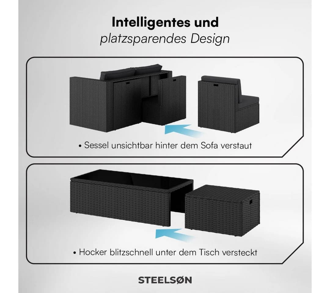 STEELSØN Gartenlounge-Set Noctura Schwarz Anthrazit Polyrattan - Bild 4