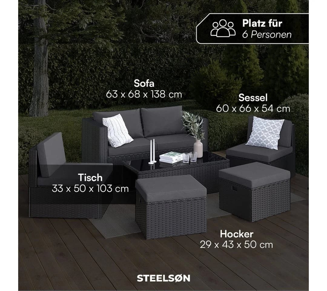 STEELSØN Gartenlounge-Set Noctura Schwarz Anthrazit Polyrattan - Bild 5