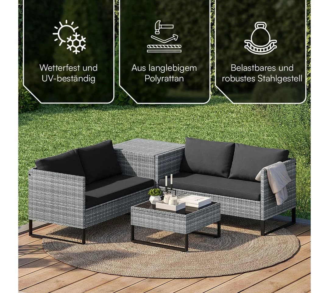STEELSØN Gartenlounge-Set Alniyat 4-sitzig Grau Anthrazit - Bild 3