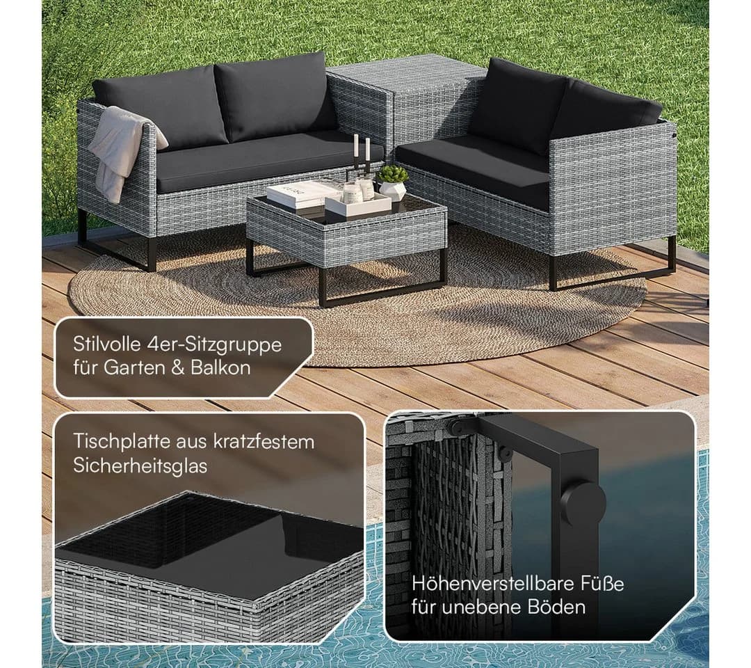 STEELSØN Gartenlounge-Set Alniyat 4-sitzig Grau Anthrazit - Bild 5