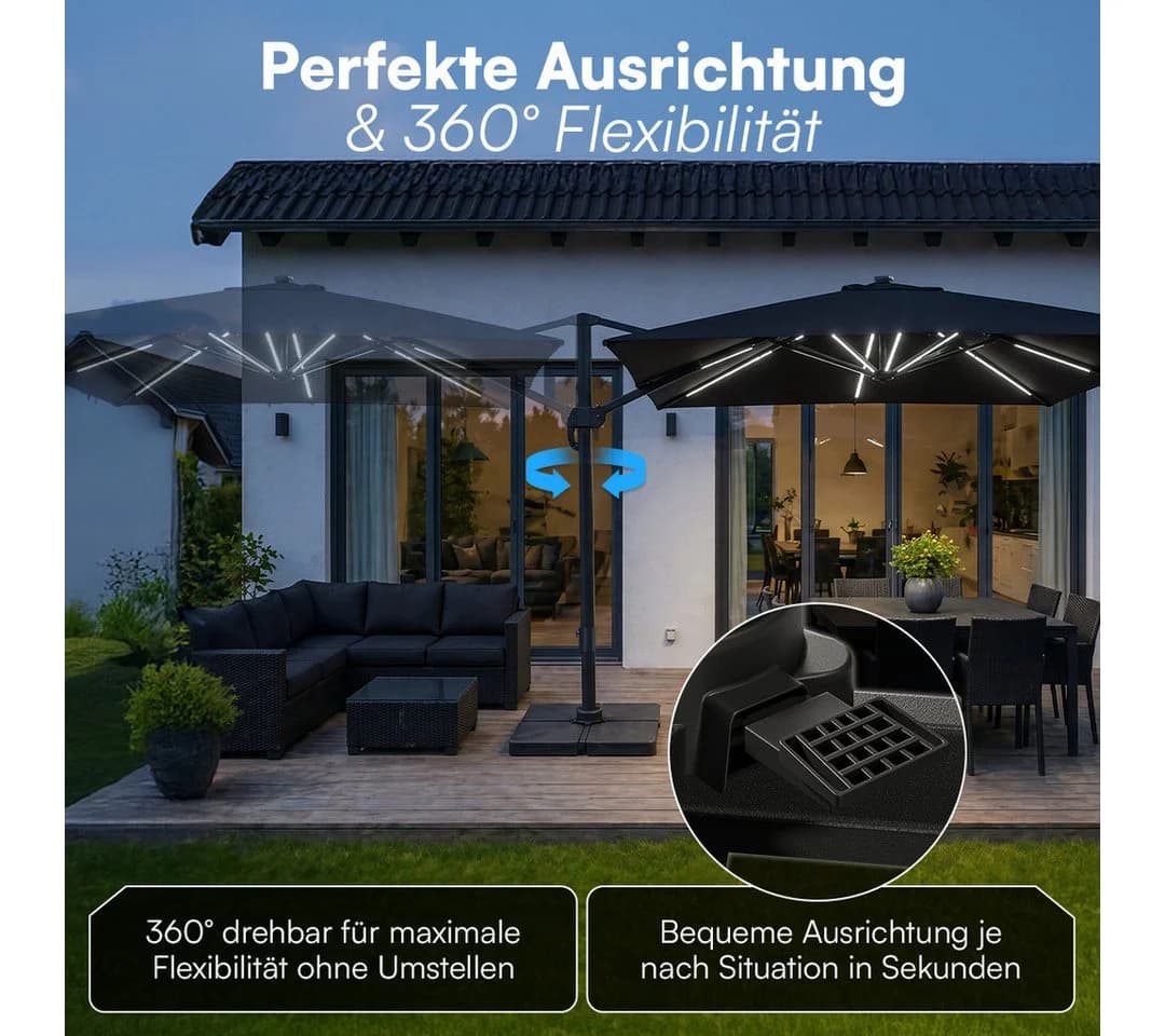 STEELSØN Sonnenschirm Lyrion Schwarz mit LED-Beleuchtung