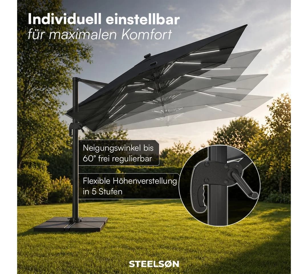 STEELSØN Sonnenschirm Lyrion Schwarz mit LED-Beleuchtung - Bild 3