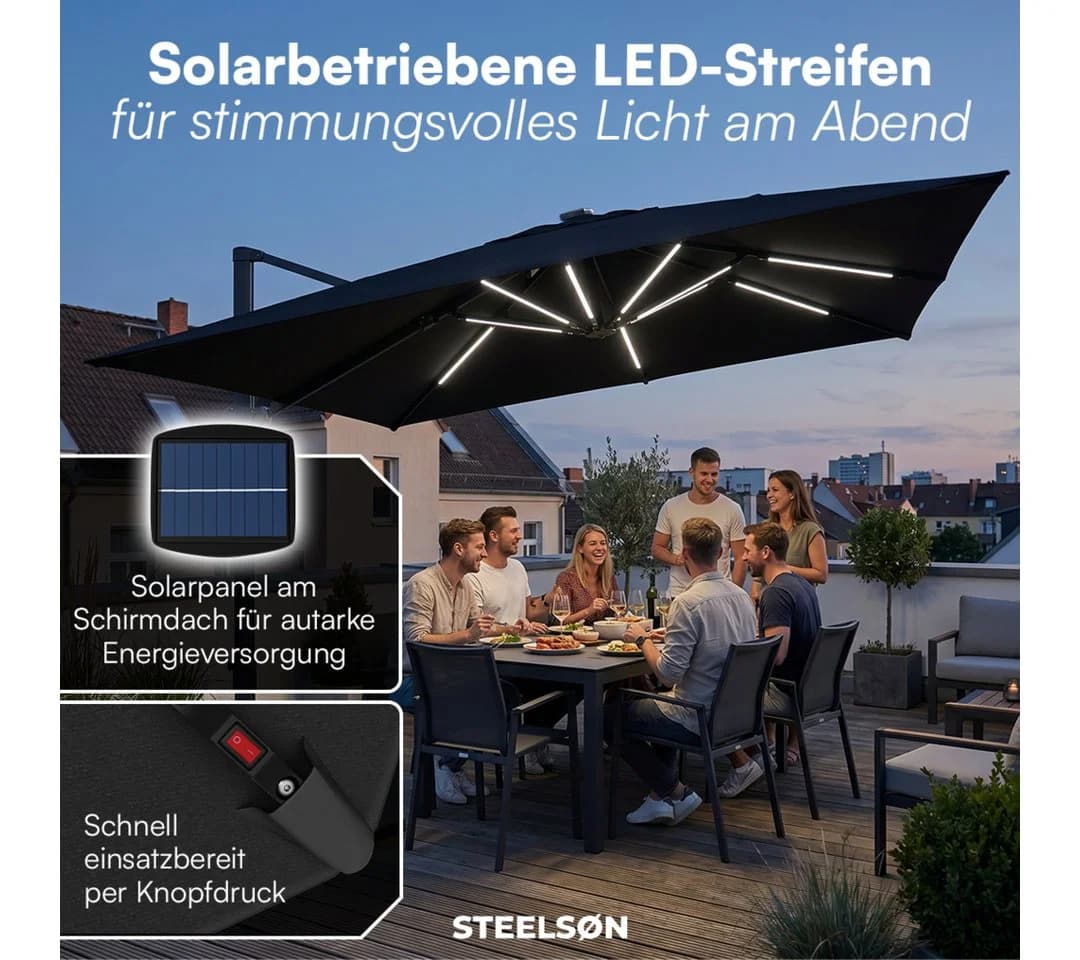 STEELSØN Sonnenschirm Lyrion Schwarz mit LED-Beleuchtung - Bild 4