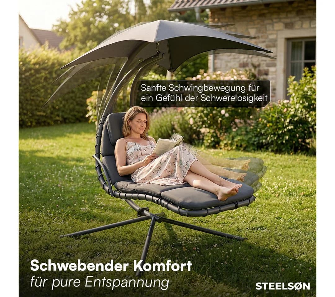 STEELSØN Hängesessel Nyria Schwebeliege mit Sonnendach Anthrazit - Bild 5
