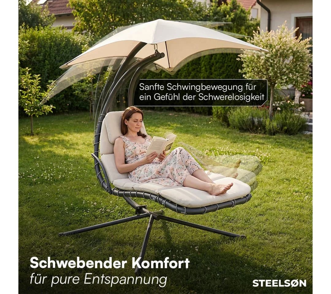 STEELSØN Schwebeliege Nyria mit Sonnendach beige - Bild 5