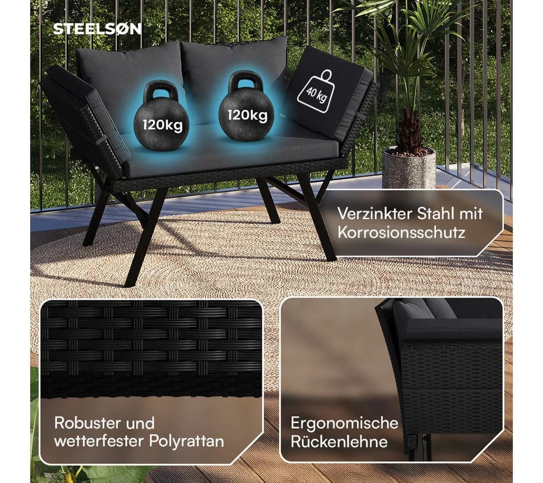 STEELSØN Gartenbank Elytra Relax-Lounge Schwarz/Anthrazit - Bild 3