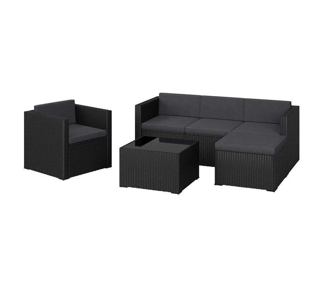 STEELSØN Zethora Gartenlounge Set Polyrattan Schwarz/Anthrazit