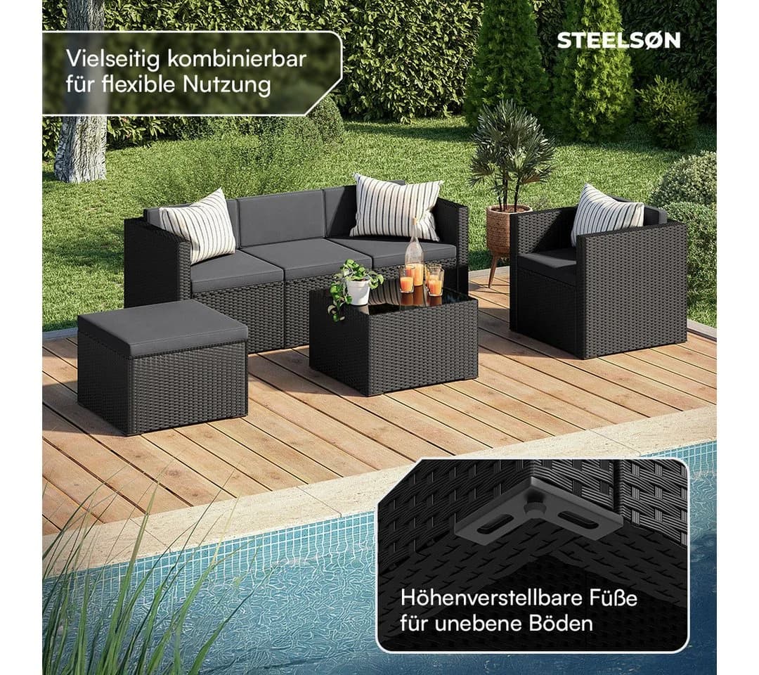 STEELSØN Zethora Gartenlounge Set Polyrattan Schwarz/Anthrazit - Bild 5