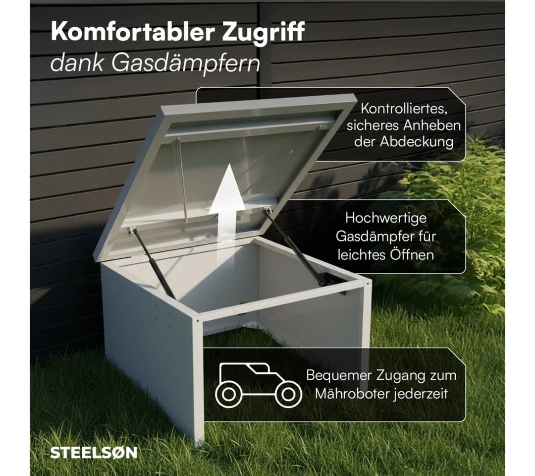 STEELSØN Mähroboter-Garage Drakon Silber Pultdach