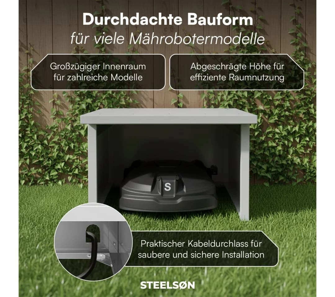 STEELSØN Mähroboter-Garage Drakon Silber Pultdach - Bild 4
