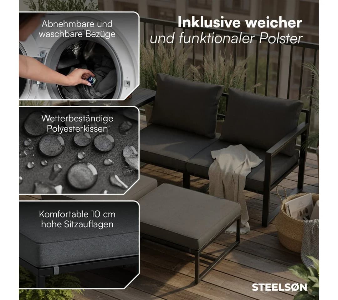 STEELSØN Sitzgruppe Asteri, Metall, 5-teilig, Schwarz - Bild 3