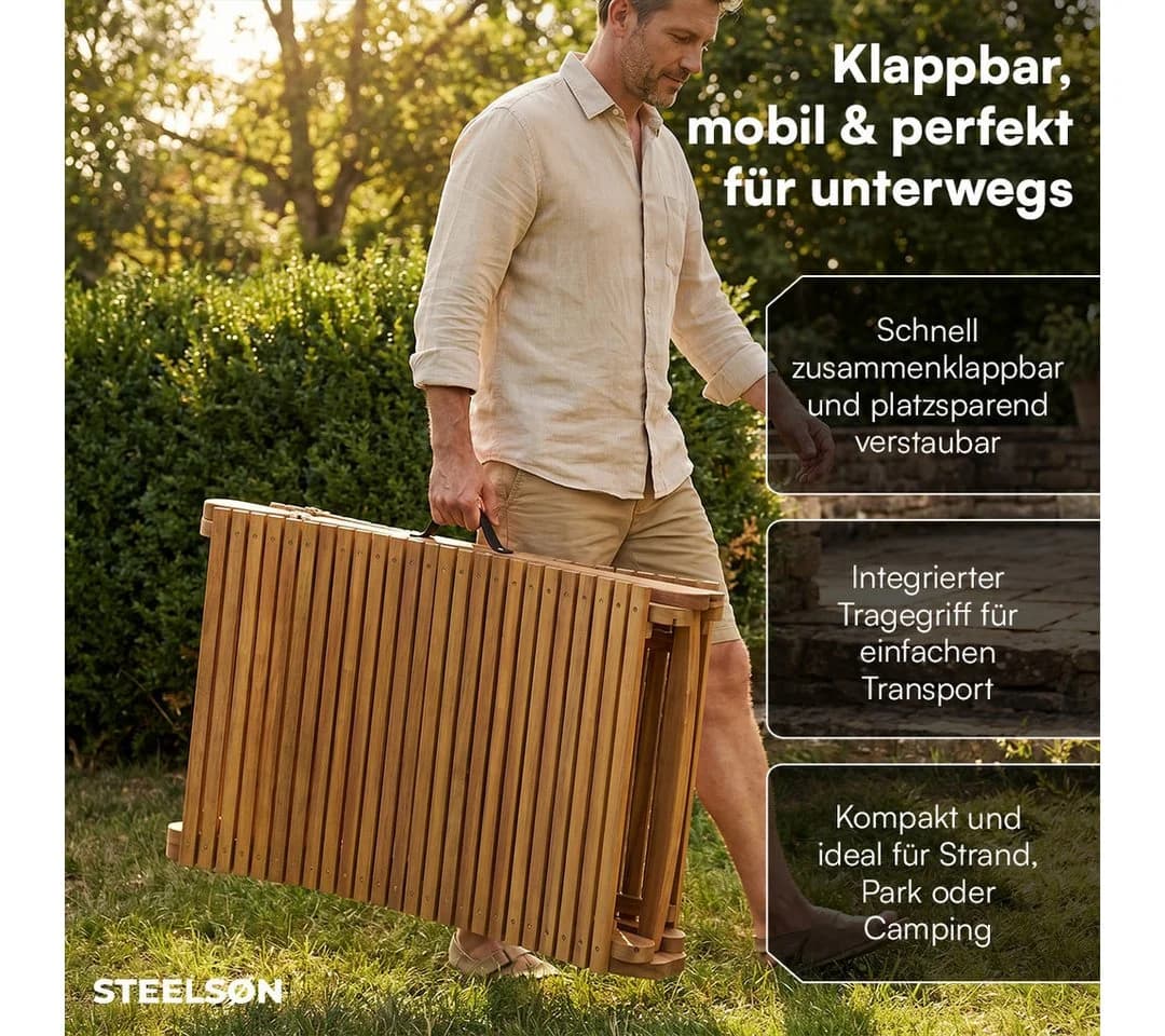 STEELSØN Gartenliege Ophira Akazienholz verstellbare Kopfstütze faltbar - Bild 4