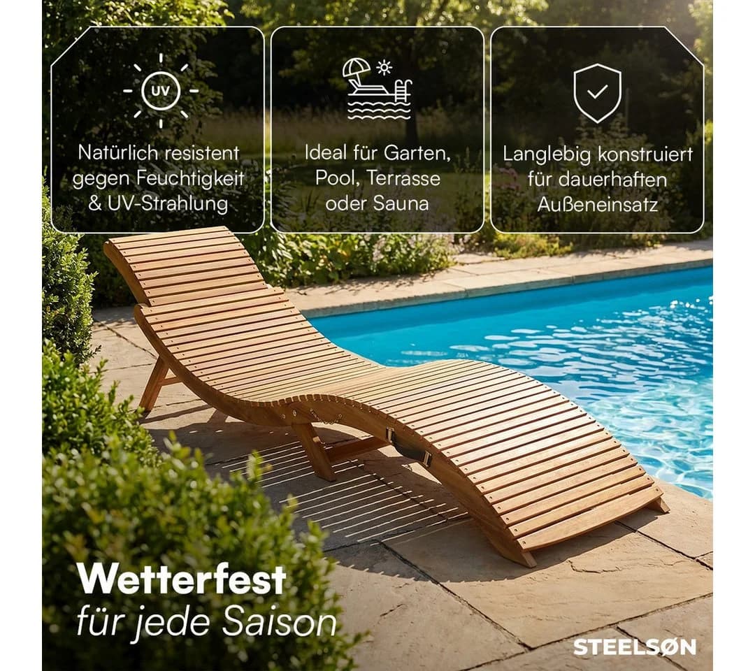 STEELSØN Gartenliege Ophira Akazienholz verstellbare Kopfstütze faltbar - Bild 5