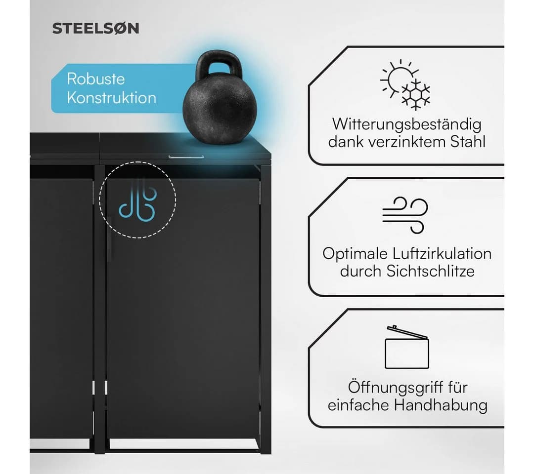 STEELSØN Mülltonnenbox Thoria 240L Graphitschwarz 4 Türen - Bild 4