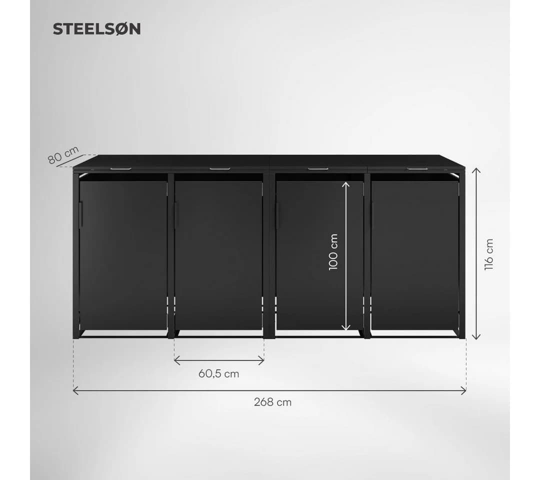 STEELSØN Mülltonnenbox Thoria 240L Graphitschwarz 4 Türen - Bild 5