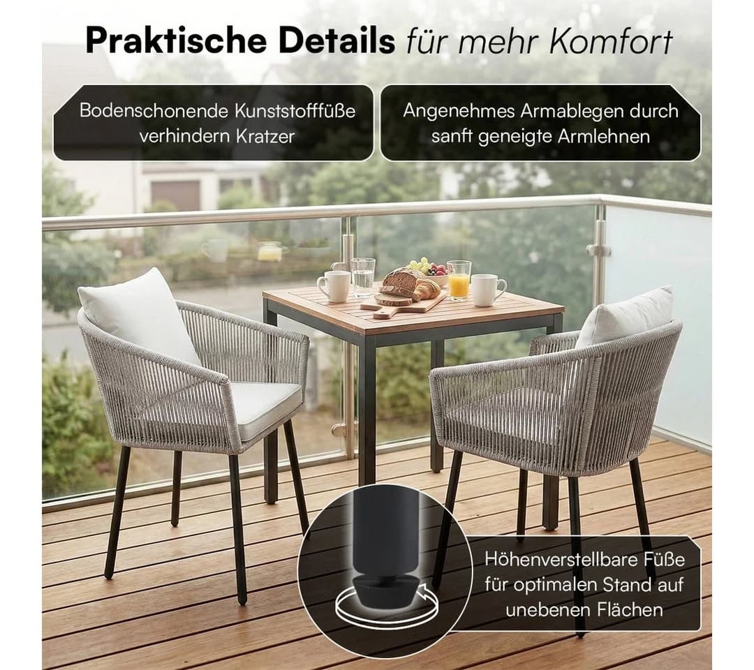 STEELSØN Gartenstuhl Nair 6er Set hellgrau mit Kissen - Bild 4