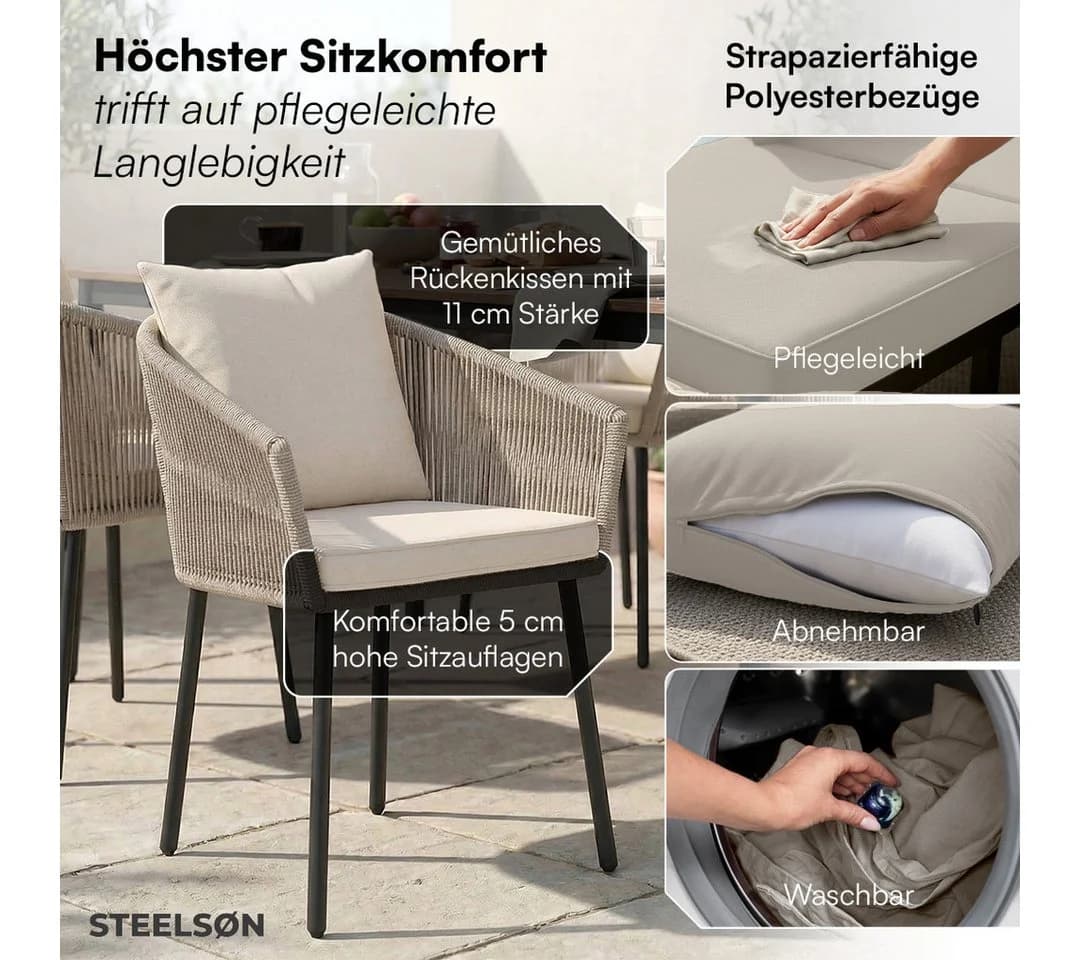 STEELSØN Gartenstuhl Nair 6er Set Beige Poly Rattan