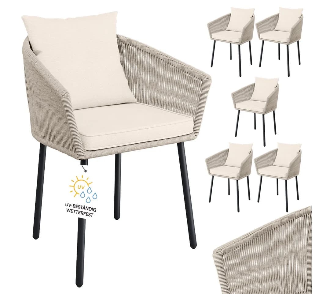 STEELSØN Gartenstuhl Nair 6er Set Beige Poly Rattan - Bild 2