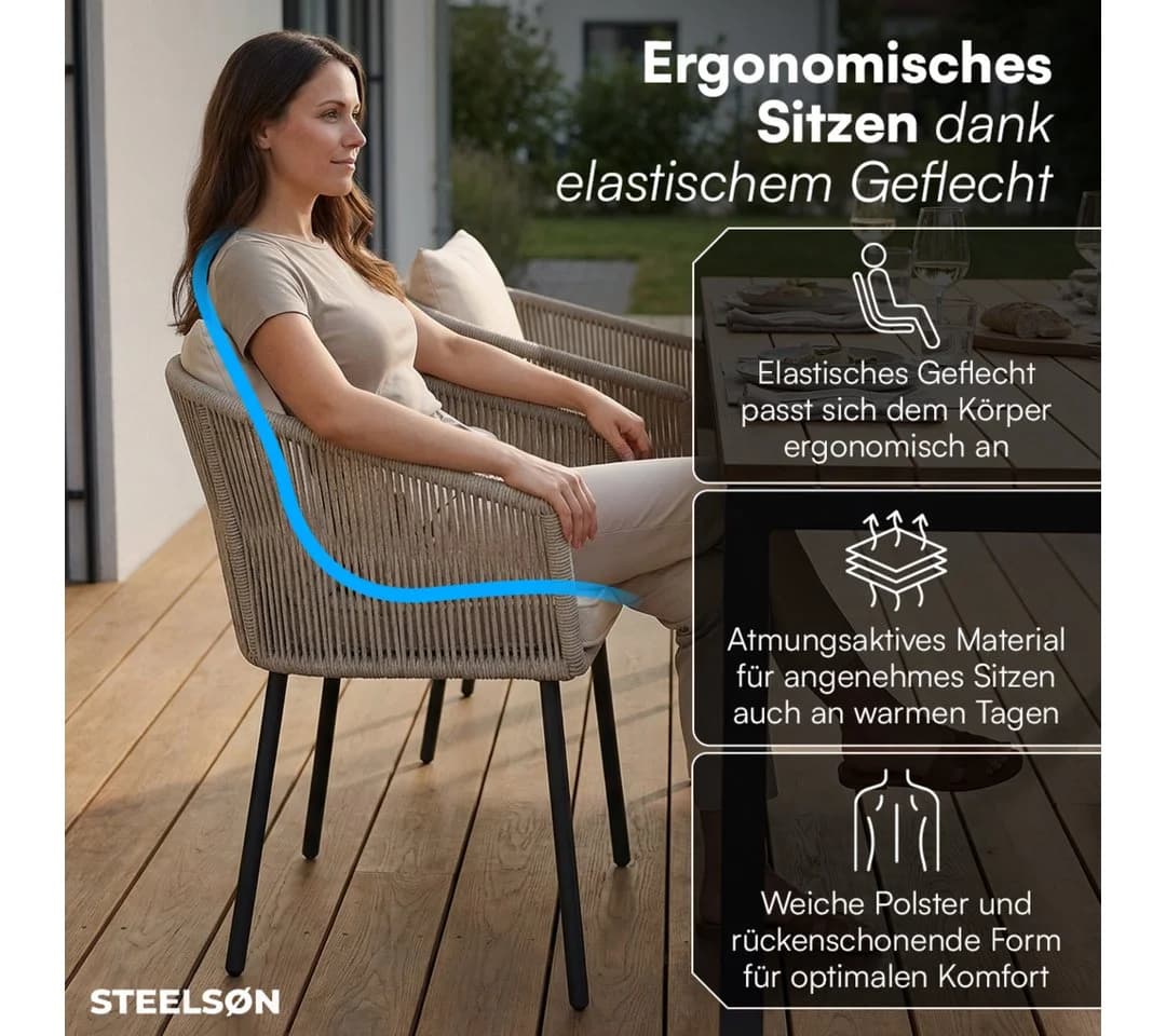 STEELSØN Gartenstuhl Nair 6er Set Beige Poly Rattan - Bild 3