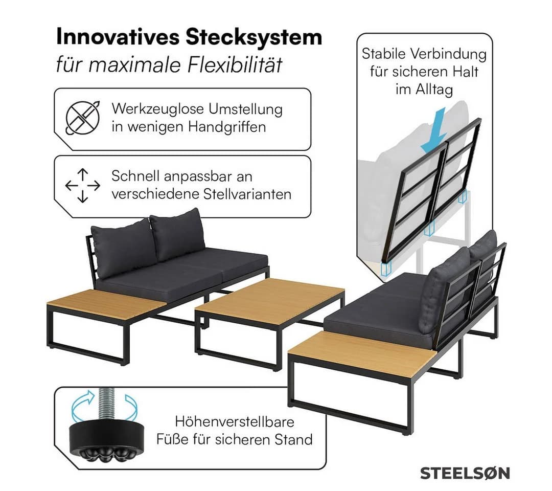 STEELSØN Gartenlounge-Set Zandra Akazienholz Schwarz - Bild 3