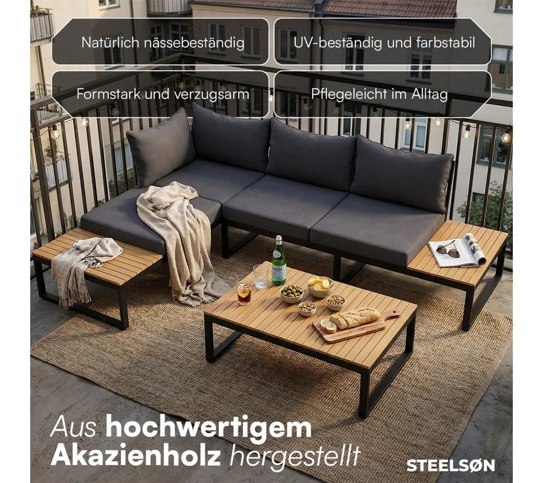 STEELSØN Gartenlounge-Set Zandra Akazienholz Schwarz - Bild 5